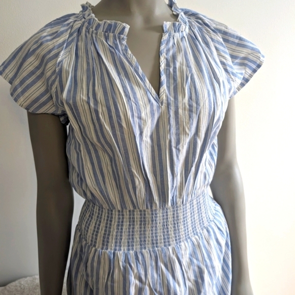 NWT! LUCKY BRAND Blue and White Ruched Midi Sundress - Picture 6 of 12